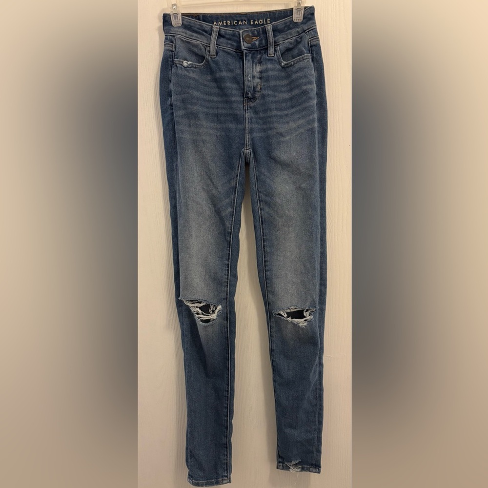 American Eagle Outfitters The Dream Jean Blue Distressed Jeans Size 000 NWOT